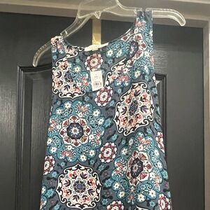 LOFT Blue and Gray A-Line Midi Top Casual